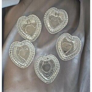 Homco Crystal Glass Mini Heart Jewelry Trinket Dish Set of 5 Vintage 1980s